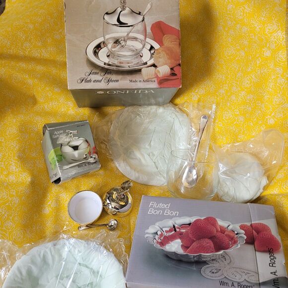 Lot Of 3 Silver Plated WM Rogers Bon Bon Oneida Jam Jar Lidded Apple Saltcellar - Picture 3 of 11